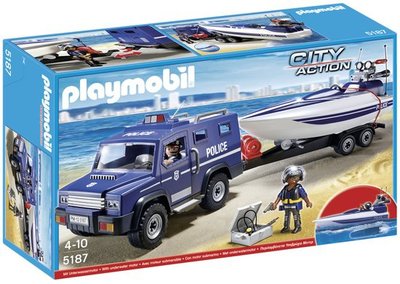 5187 Playmobil Politietruck met Speedboot (Doos licht beschadigd)