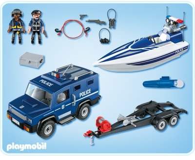 5187 Playmobil Politietruck met Speedboot (Doos licht beschadigd)