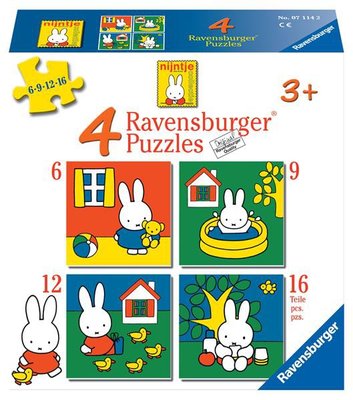 071142 Ravensburger Kinderpuzzel Nijntje. 4 Puzzels 6+9+12+16 stukjes