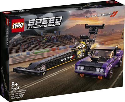 76904 LEGO Speed Champions Mopar Dodge//SRT Top Fuel Dragster en 1970 Dodge Challenger T/A - Zwart