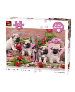 56005 KING Puzzel Cute Animals Puppies with Roses 99 stukjes