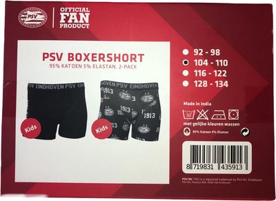 35937 PSV Boxershort 2-Pack grijs/zwart maat 128-134