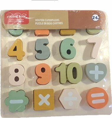 99811 Playing Kids Houten Cijferpuzzel Pastel Gekleurd