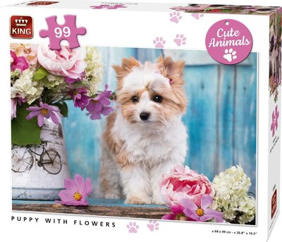 56006 KING Puzzel Cute Animals Puppy with Flowers 99 Stukjes