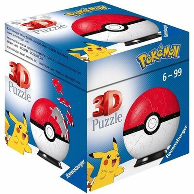 12562 Ravensburger 3D Puzzel Pokémon Pokéball/puzzelbal Rood/Wit  54 stukjes 