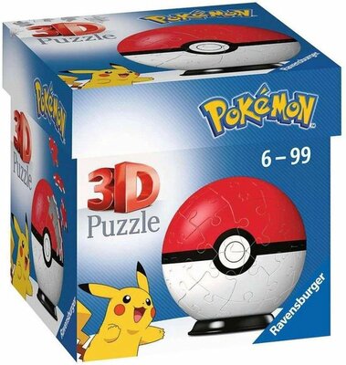 12562 Ravensburger 3D Puzzel Pokémon Pokéball/puzzelbal Rood/Wit  54 stukjes 