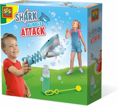 02265 SES - Shark bubble attack - haai met uitschuifbare nek eet de bubbels - inclusief bellenblaassop en stokje