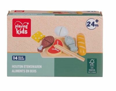 38347 Playing Kids houten Etenswaren Vlees/vis Snij-Set