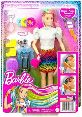 09029 Barbie Leopard Regenbooghaar Barbiepop