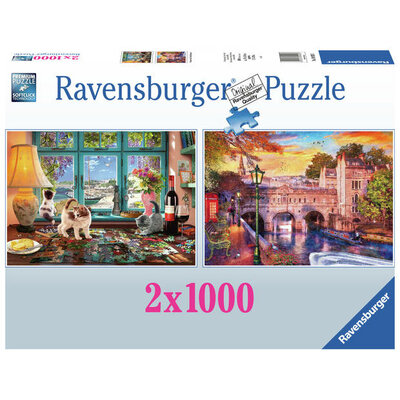 899203 Ravensburger 2-in-1 Puzzel Bath Romance & Puzzler's desk 2x1000 Stukjes