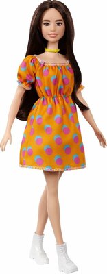 00323 Mattel Barbie Fashionistas Pop Oranje met Stippen Off Shoulder Jurkje