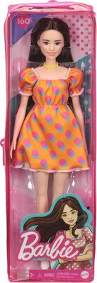 00323 Mattel Barbie Fashionistas Pop Oranje met Stippen Off Shoulder Jurkje