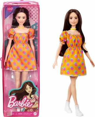 00323 Mattel Barbie Fashionistas Pop Oranje met Stippen Off Shoulder Jurkje