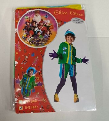 43791  Pietenpak De Grote Sinterklaas Film Chico Choco Groen/blauw/paars/geel Kind 6-8 jaar 