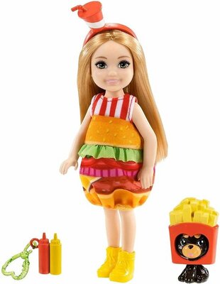 09715 Barbie Club Chelsea  Meisje met Hamburger Jurkje  15 cm  Minipop
