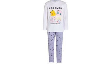71641 Pokémon Pikachu Kinderpyjama Maat Paars/wit 128-134
