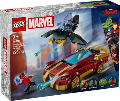 76310 LEGO Marvel Iron Mans auto en Black Panther vs. Rode Hulk