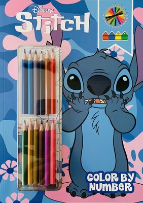 57128 Disney Stitch Kleuren op Nummer Kleurboek met 12 Potloden
