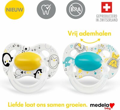 74899 Medela Baby Fopspeen Original Hoge Acceptatie Orthdontisch Ergonomische vorm Sunshine Yellow /Blue  6-18 maanden  2 stuks