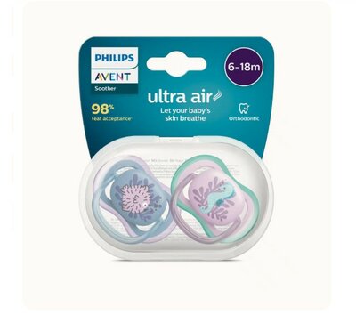 12683 Philips Avent Fopspeen 6-18M Ultra Air Dieren Mix (2 stuks) Paars/roze   