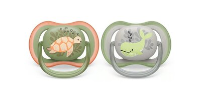 12676 Philips Avent Fopspeen 6-18M Ultra Air Dieren Mix (2 stuks) Groen/grijs 