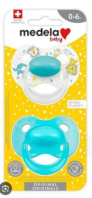 75599 Medela Baby Fopspeen Original Hoge Acceptatie Orthdontisch Ergonomische vorm Turquoise en Wit/Turquoise 0-6 maanden  2 stuks