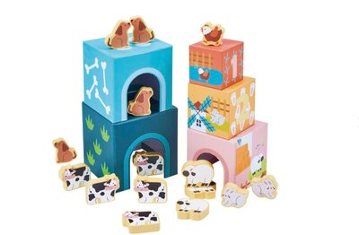 61193 Playing Kids Boerderij Houten Stapelblokken