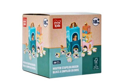 61193 Playing Kids Boerderij Houten Stapelblokken