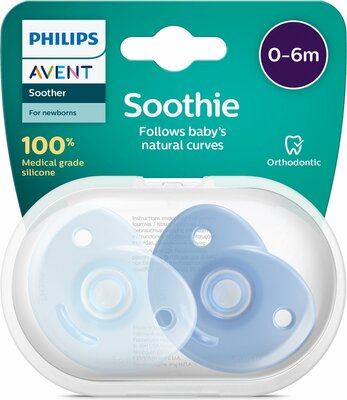 63882 Philips Avent Soothie Fopspeen 0-6 Mnd 2 stuks Blauw/Donkerblauw
