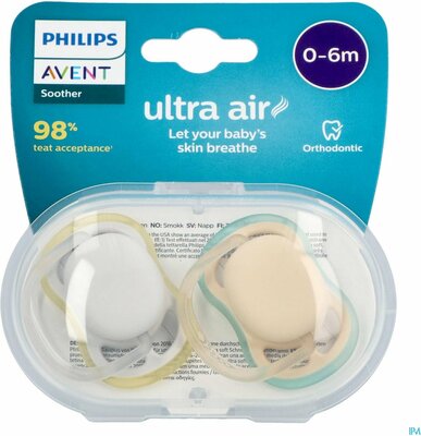 993056 Philips Avent Ultra Air Fopspeen - 0 tot 6 Maanden - 2 Speentjes - Beige/Grijs