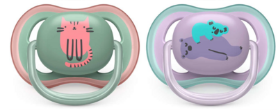 93131 Philips Avent Ultra Air Fopspeen 6-18m Groen/Lila Kat/Beer en Koala 2 stuks