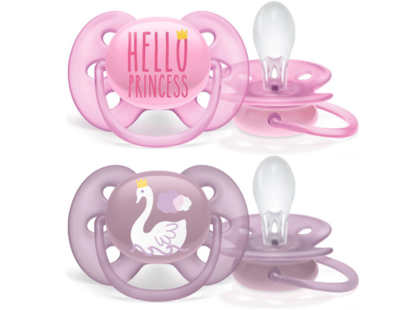 38620 Philips Avent Ultra Soft Fopspeen 6-18m Roze/Paars Hello/Zwaan 2 stuks