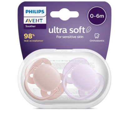 12782 Philips Avent Ultra Soft Fopspeen 0-6m Roze/Paars 2 stuks