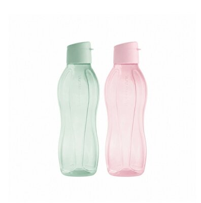 81145 Tupperware Ecofles 750ml Sport(klik)dop 2 stuks in lichte kleur Groen en Roze